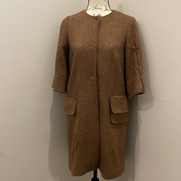 Anthropologie McGinn Knightsbridge Brown Metallic Gold Tweed Jacket - Picture 3 of 16